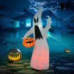 5.9' Halloween LED Yard Decor Ghost with Pumpkin, Blow Up Inflatable Outdoor Decoration, Waterproof - Image 2