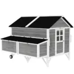 PawHut 59 Inch Wooden Chicken Coop with Wheels 2 Nesting Boxes 2 Trays and 4 Perches for 5-8 Chickens Gray - Image 11
