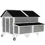 PawHut 59 Inch Wooden Chicken Coop with Wheels 2 Nesting Boxes 2 Trays and 4 Perches for 5-8 Chickens Gray