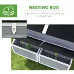 PawHut 59 Inch Wooden Chicken Coop with Wheels 2 Nesting Boxes 2 Trays and 4 Perches for 5-8 Chickens Gray - Image 6