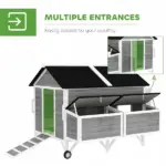 PawHut 59 Inch Wooden Chicken Coop with Wheels 2 Nesting Boxes 2 Trays and 4 Perches for 5-8 Chickens Gray - Image 7