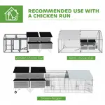 PawHut 59 Inch Wooden Chicken Coop with Wheels 2 Nesting Boxes 2 Trays and 4 Perches for 5-8 Chickens Gray - Image 8