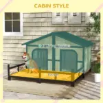 PawHut 59"x64"x39" Large Wooden Dog House Raised Weatherproof Rustic Log Cabin Style Elevated Pet Shelter Porch Deck, Natural - Image 4