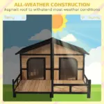 PawHut 59"x64"x39" Large Wooden Dog House Raised Weatherproof Rustic Log Cabin Style Elevated Pet Shelter Porch Deck, Natural - Image 5