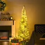 HOMCOM 5ft Pencil Christmas Tree, Slim Artificial Christmas Tree with Realistic Branches and Warm White LED Lights, Green - Image 2