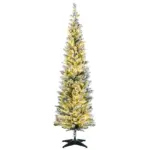 HOMCOM 5ft Pencil Christmas Tree, Slim Artificial Christmas Tree with Realistic Branches and Warm White LED Lights, Green