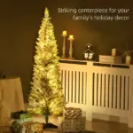 HOMCOM 5ft Pencil Christmas Tree, Slim Artificial Christmas Tree with Realistic Branches and Warm White LED Lights, Green - Image 4
