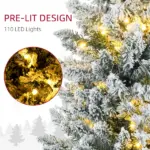 HOMCOM 5ft Pencil Christmas Tree, Slim Artificial Christmas Tree with Realistic Branches and Warm White LED Lights, Green - Image 5
