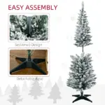 HOMCOM 5ft Pencil Christmas Tree, Slim Artificial Christmas Tree with Realistic Branches and Warm White LED Lights, Green - Image 7