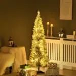 HOMCOM 5ft Pencil Christmas Tree, Slim Artificial Christmas Tree with Realistic Branches and Warm White LED Lights, Green - Image 10