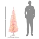 HOMCOM 5ft Pencil Christmas Tree, Slim Artificial Christmas Tree with Realistic Branches and Warm White LED Lights, Pink - Image 2