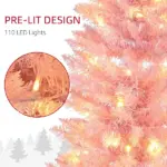 HOMCOM 5ft Pencil Christmas Tree, Slim Artificial Christmas Tree with Realistic Branches and Warm White LED Lights, Pink - Image 4