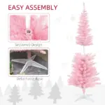HOMCOM 5ft Pencil Christmas Tree, Slim Artificial Christmas Tree with Realistic Branches and Warm White LED Lights, Pink - Image 6