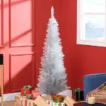 HOMCOM 5 Ft Slim Artificial Christmas Tree with 294 Tips and Plastic Base Silver - Image 2