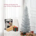 HOMCOM 5 Ft Slim Artificial Christmas Tree with 294 Tips and Plastic Base Silver - Image 4