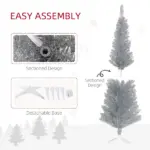 HOMCOM 5 Ft Slim Artificial Christmas Tree with 294 Tips and Plastic Base Silver - Image 7