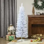 5ft Slim White Snow Flocked Artificial Pencil Christmas Tree Indoor Decoration Realistic Branches Plastic Base - Image 2