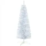 5ft Slim White Snow Flocked Artificial Pencil Christmas Tree Indoor Decoration Realistic Branches Plastic Base
