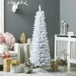 5ft Slim White Snow Flocked Artificial Pencil Christmas Tree Indoor Decoration Realistic Branches Plastic Base - Image 10