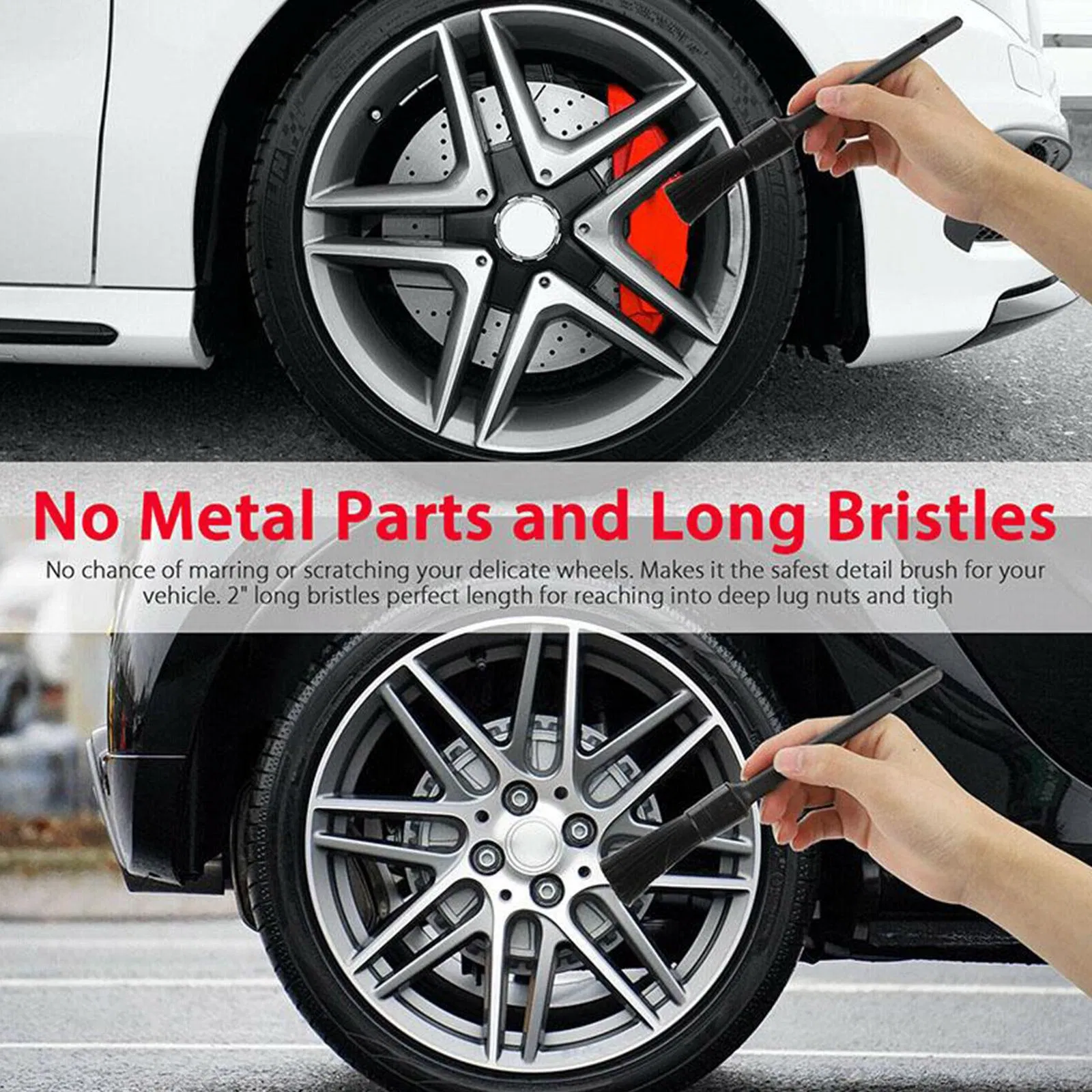 5 Piece Boar Hair Car Detailing Brush Set for Interior Wheels and Trim