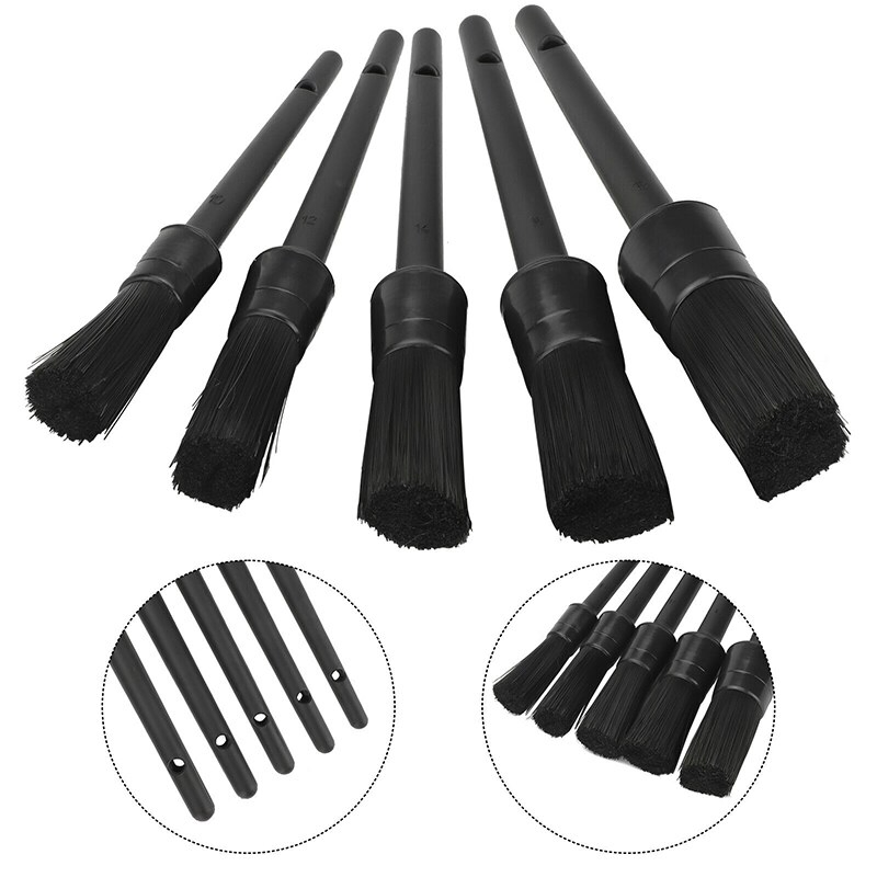 5 Piece Boar Hair Car Detailing Brush Set for Interior Wheels and Trim