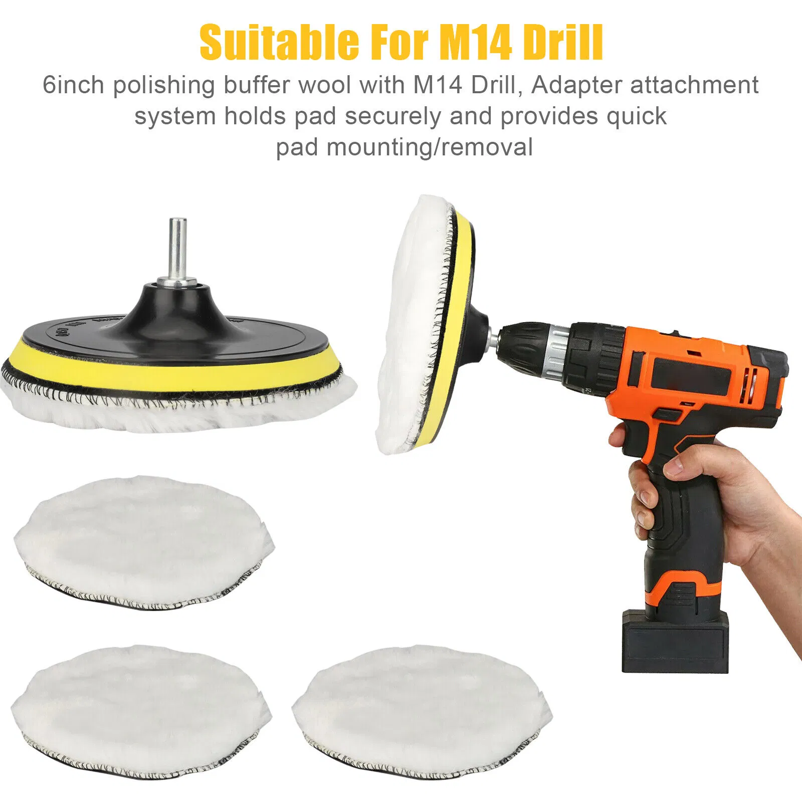 5 Piece 6 Inch Wool Buffing and Polishing Pad Kit with M14 Adapter