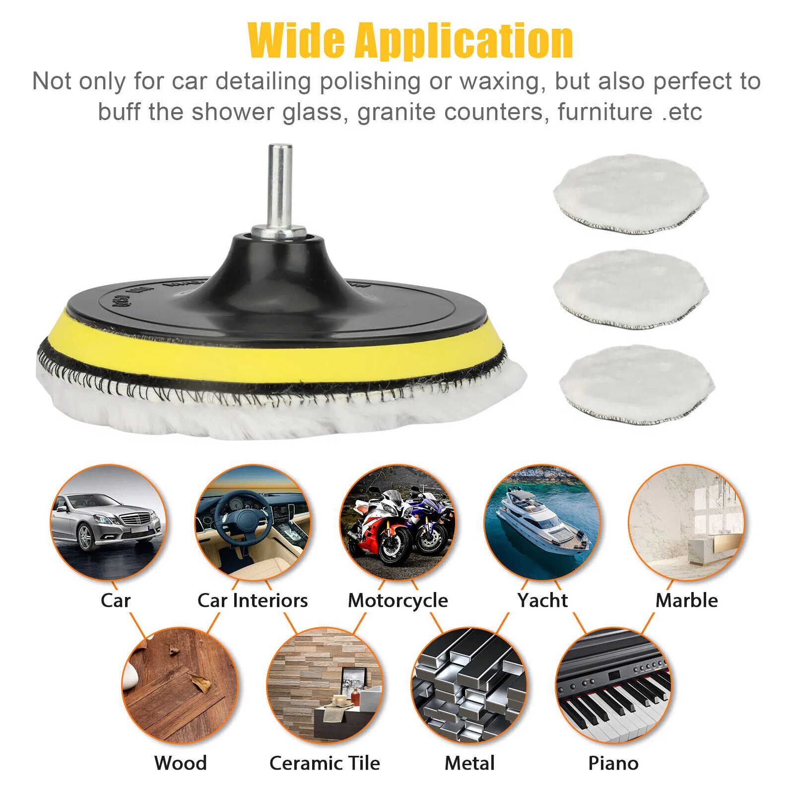 5 Piece 6 Inch Wool Buffing and Polishing Pad Kit with M14 Adapter