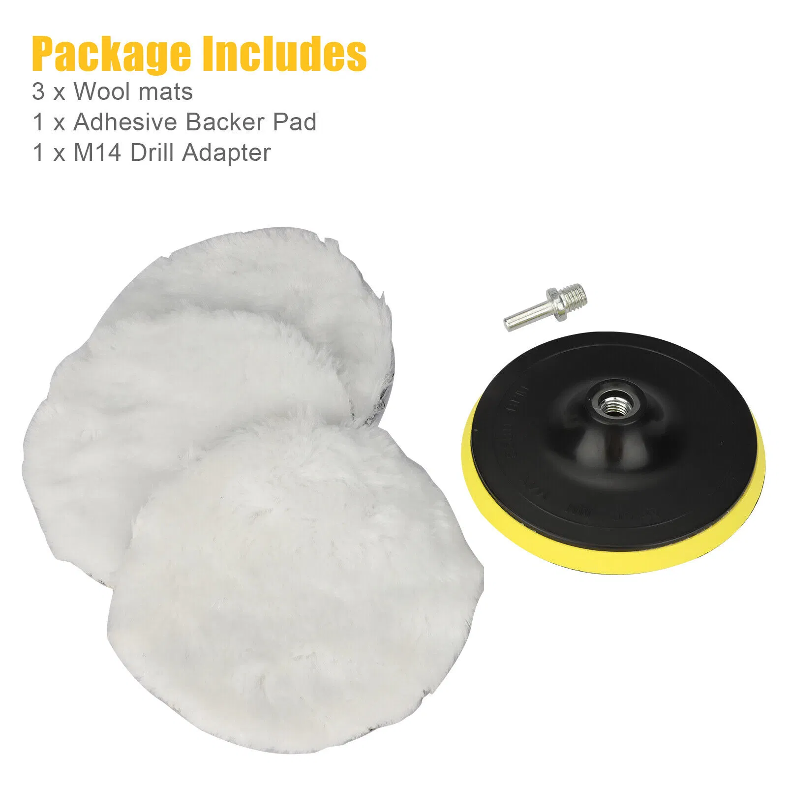 5 Piece 6 Inch Wool Buffing and Polishing Pad Kit with M14 Adapter