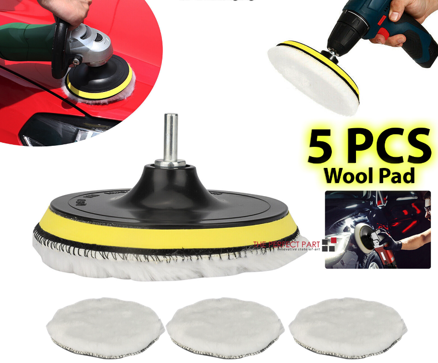 5 Piece 6 Inch Wool Buffing and Polishing Pad Kit with M14 Adapter