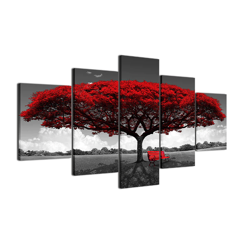 5 Piece Red Tree Canvas Wall Art Print Set, Frameless