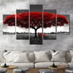 5 Piece Red Tree Canvas Wall Art Print Set, Frameless - Image 5
