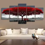 5 Piece Red Tree Canvas Wall Art Print Set, Frameless - Image 7