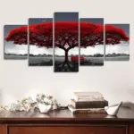 5 Piece Red Tree Canvas Wall Art Print Set, Frameless - Image 8