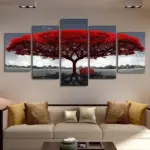 5 Piece Red Tree Canvas Wall Art Print Set, Frameless - Image 9