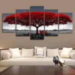 5 Piece Red Tree Canvas Wall Art Print Set, Frameless - Image 11