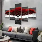 5 Piece Red Tree Canvas Wall Art Print Set, Frameless - Image 12
