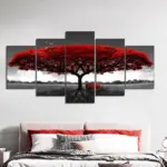 5 Piece Red Tree Canvas Wall Art Print Set, Frameless - Image 13