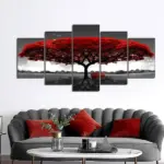5 Piece Red Tree Canvas Wall Art Print Set, Frameless - Image 14