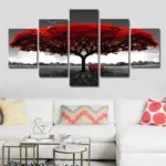 5 Piece Red Tree Canvas Wall Art Print Set, Frameless - Image 15