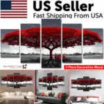 5 Piece Red Tree Canvas Wall Art Print Set, Frameless
