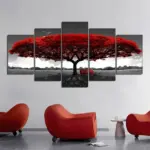 5 Piece Red Tree Canvas Wall Art Print Set, Frameless - Image 2