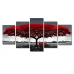 5 Piece Red Tree Canvas Wall Art Print Set, Frameless - Image 3