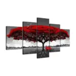 5 Piece Red Tree Canvas Wall Art Print Set, Frameless - Image 4