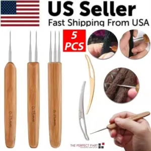 5pcs diy crochet needle hook bamboo handle dread knit hair making braiding tool 1