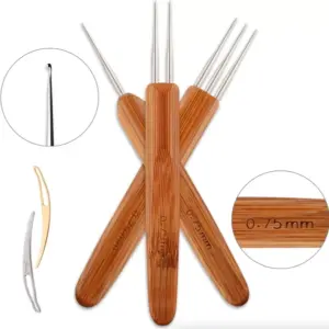 5pcs diy crochet needle hook bamboo handle dread knit hair making braiding tool 2