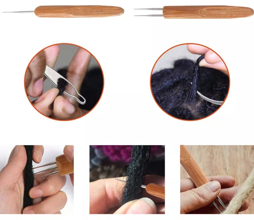 5 Piece Crochet Hook Set with Bamboo Handles for Dreadlock and Braiding