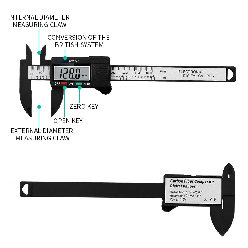 6 Inch 150mm Digital Caliper with LCD Carbon Fiber Composite ABS