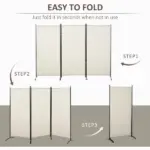 HOMCOM 6 ft 3-Panel Room Divider, Privacy Screen, Folding, Beige, Indoor Use - Image 5