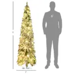 HOMCOM 6 ft Artificial Slim Christmas Trees, with Snow Frosted Branches, Warm White or Colorful LED Lights, Downswept Shape - Image 3