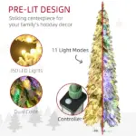 HOMCOM 6 ft Artificial Slim Christmas Trees, with Snow Frosted Branches, Warm White or Colorful LED Lights, Downswept Shape - Image 4